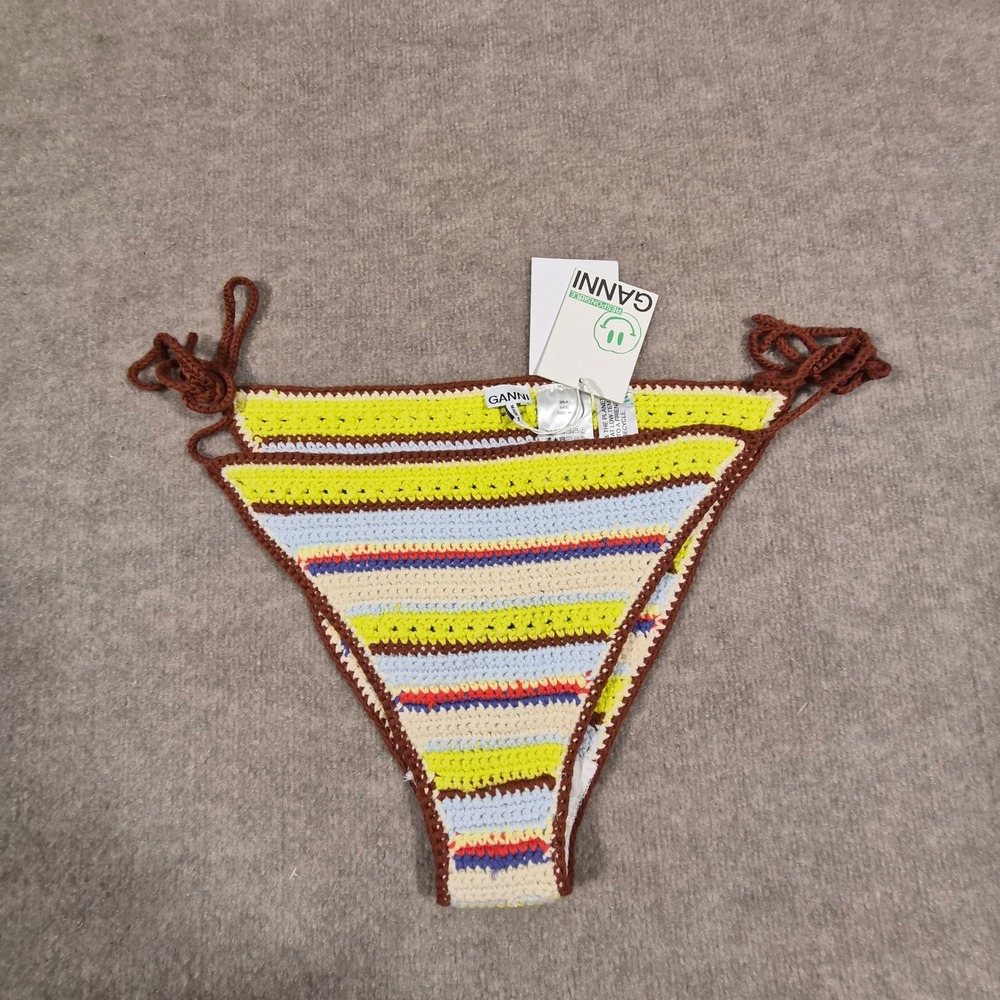 Ganni Crochet Bikini Bottom Multi Color Stripe Organic Cotton Size 44 A4263 NEW